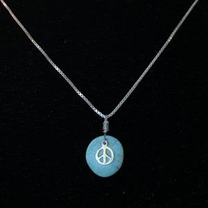 18" Necklace with Peace Sign / Turquoise pendant